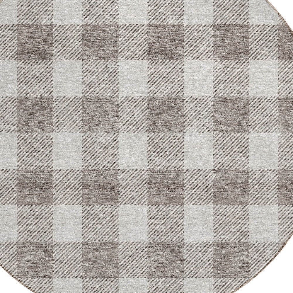 3' X 5' Taupe And Gray Plaid Washable Indoor Outdoor Area Rug