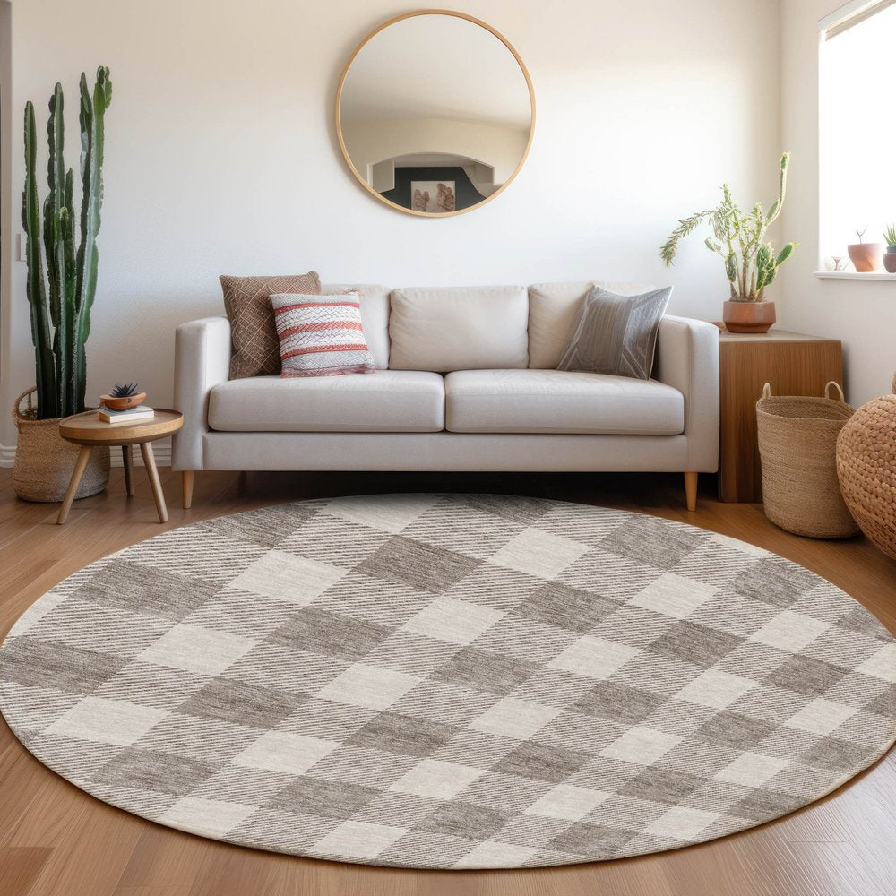3' X 5' Taupe And Gray Plaid Washable Indoor Outdoor Area Rug