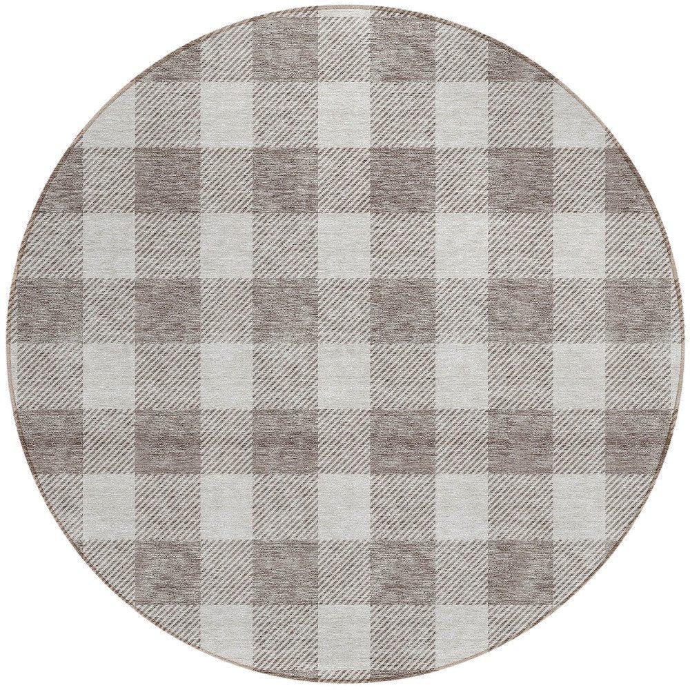 3' X 5' Taupe And Gray Plaid Washable Indoor Outdoor Area Rug