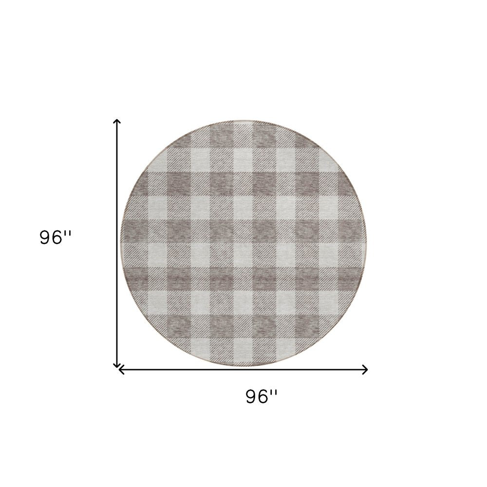 3' X 5' Taupe And Gray Plaid Washable Indoor Outdoor Area Rug