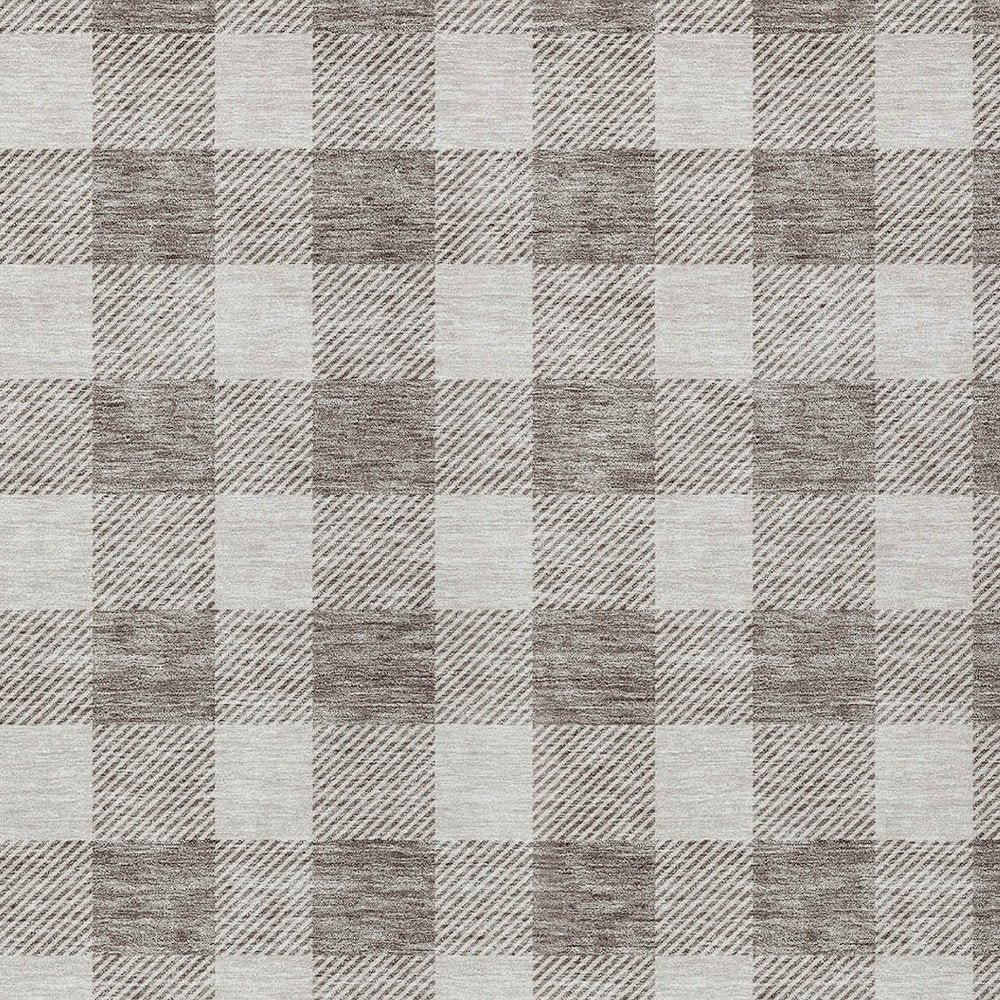 3' X 5' Taupe And Gray Plaid Washable Indoor Outdoor Area Rug