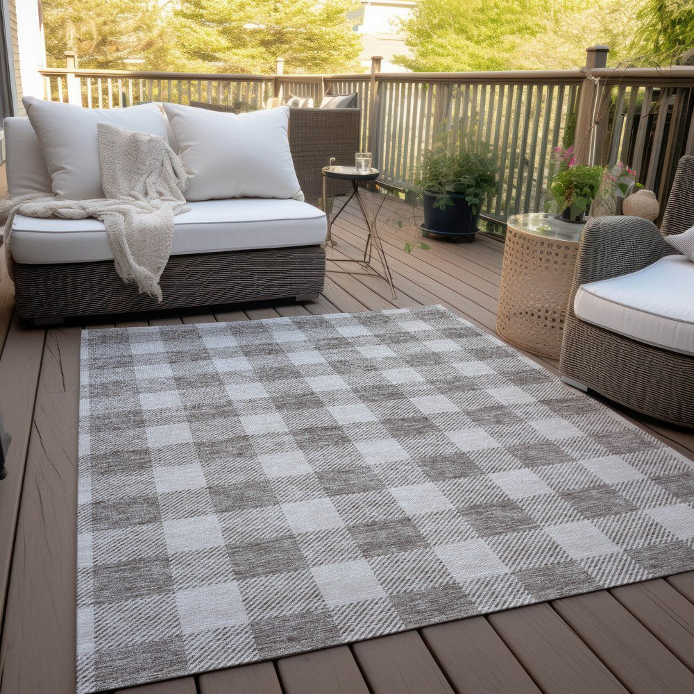 3' X 5' Taupe And Gray Plaid Washable Indoor Outdoor Area Rug