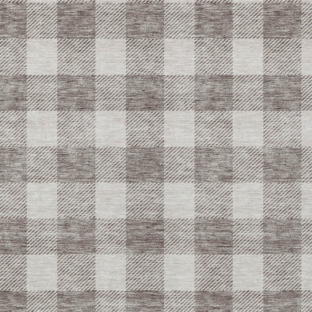 3' X 5' Taupe And Gray Plaid Washable Indoor Outdoor Area Rug