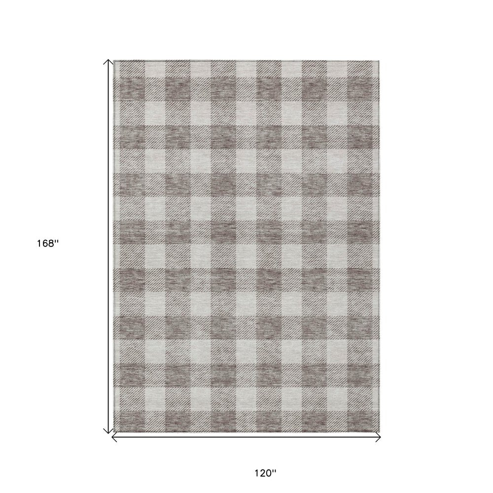 3' X 5' Taupe And Gray Plaid Washable Indoor Outdoor Area Rug