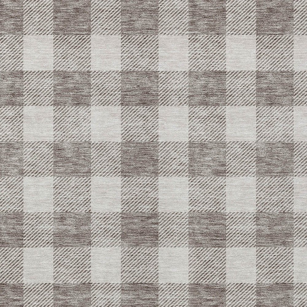 3' X 5' Taupe And Gray Plaid Washable Indoor Outdoor Area Rug