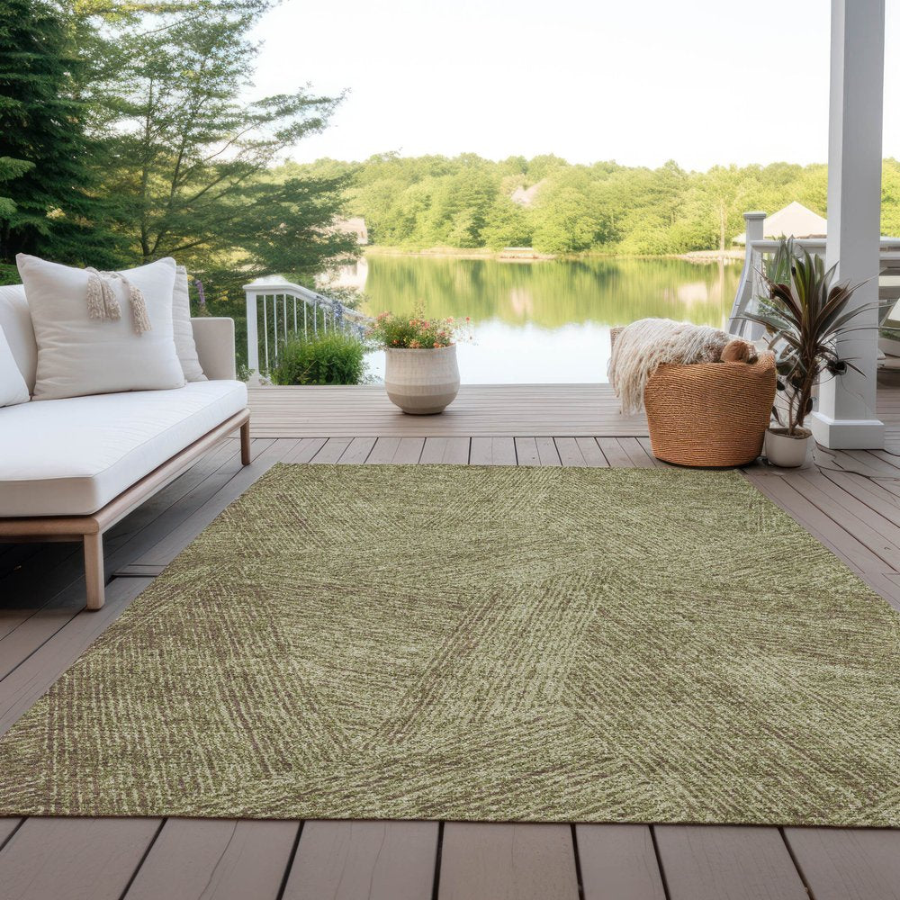 5' X 8' Green Beige And Brown Abstract Washable Indoor Outdoor Area Rug