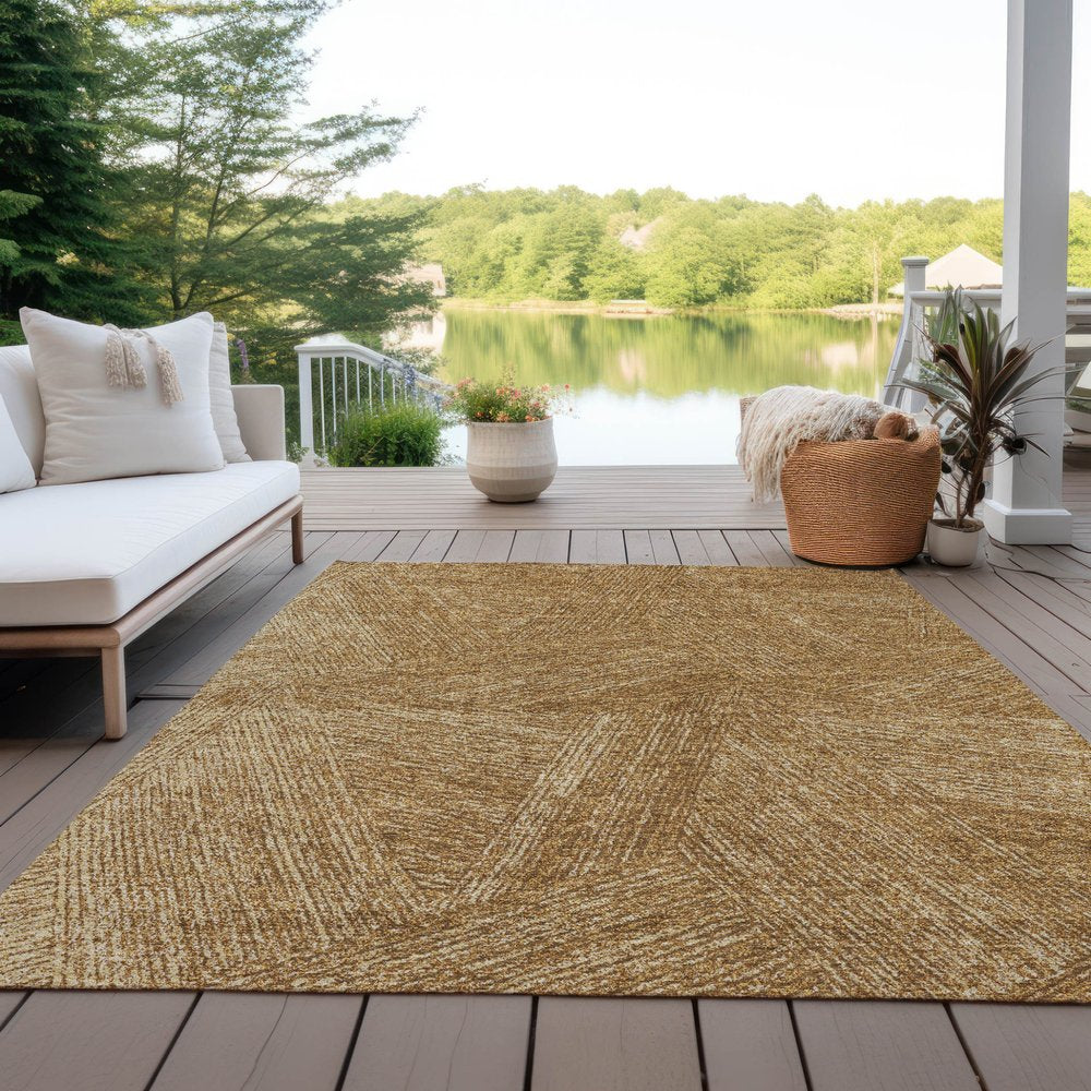 3' X 5' Gold Brown And Ivory Abstract Washable Indoor Outdoor Area Rug