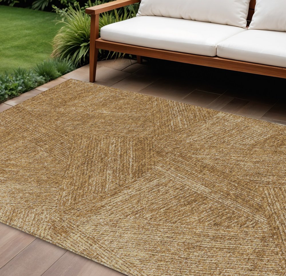 3' X 5' Gold Brown And Ivory Abstract Washable Indoor Outdoor Area Rug