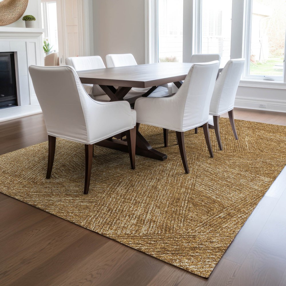3' X 5' Gold Brown And Ivory Abstract Washable Indoor Outdoor Area Rug