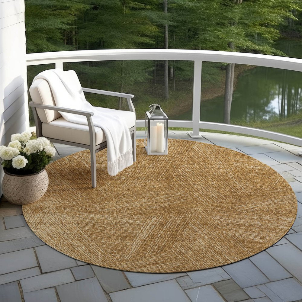 3' X 5' Gold Brown And Ivory Abstract Washable Indoor Outdoor Area Rug