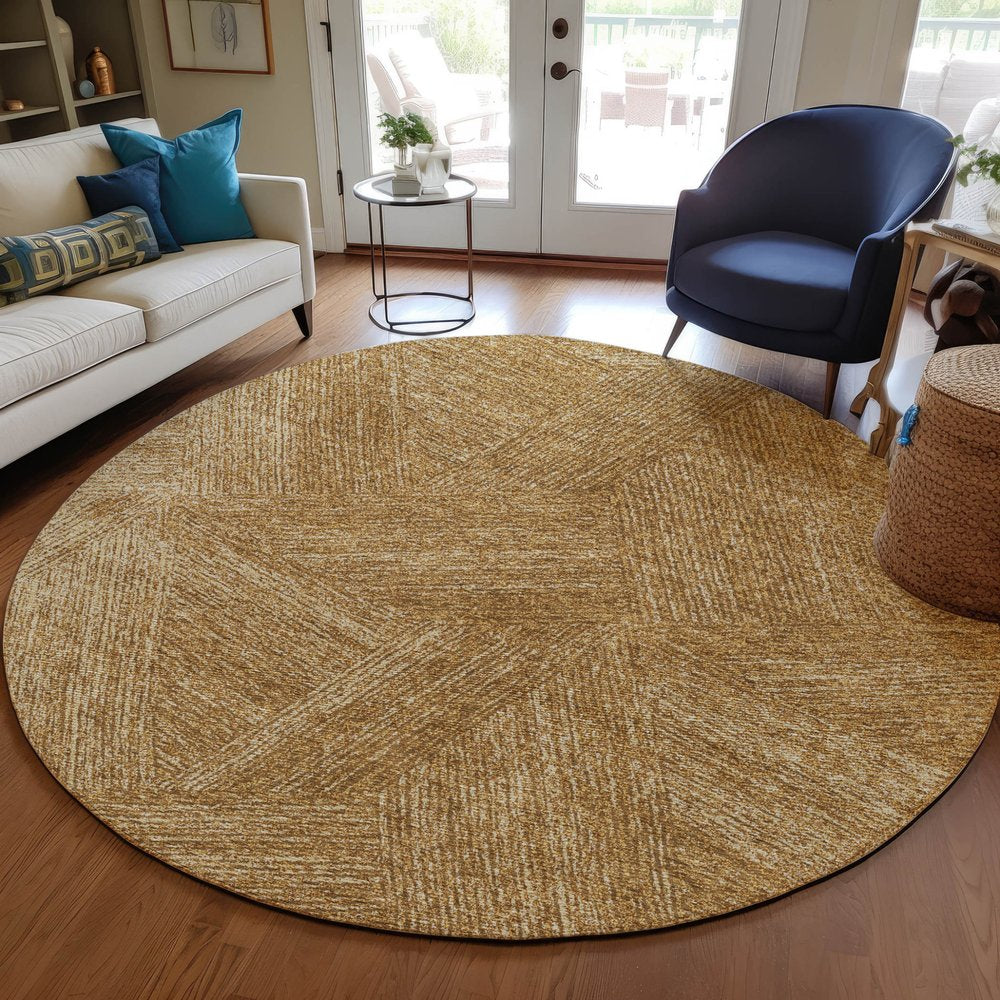 3' X 5' Gold Brown And Ivory Abstract Washable Indoor Outdoor Area Rug