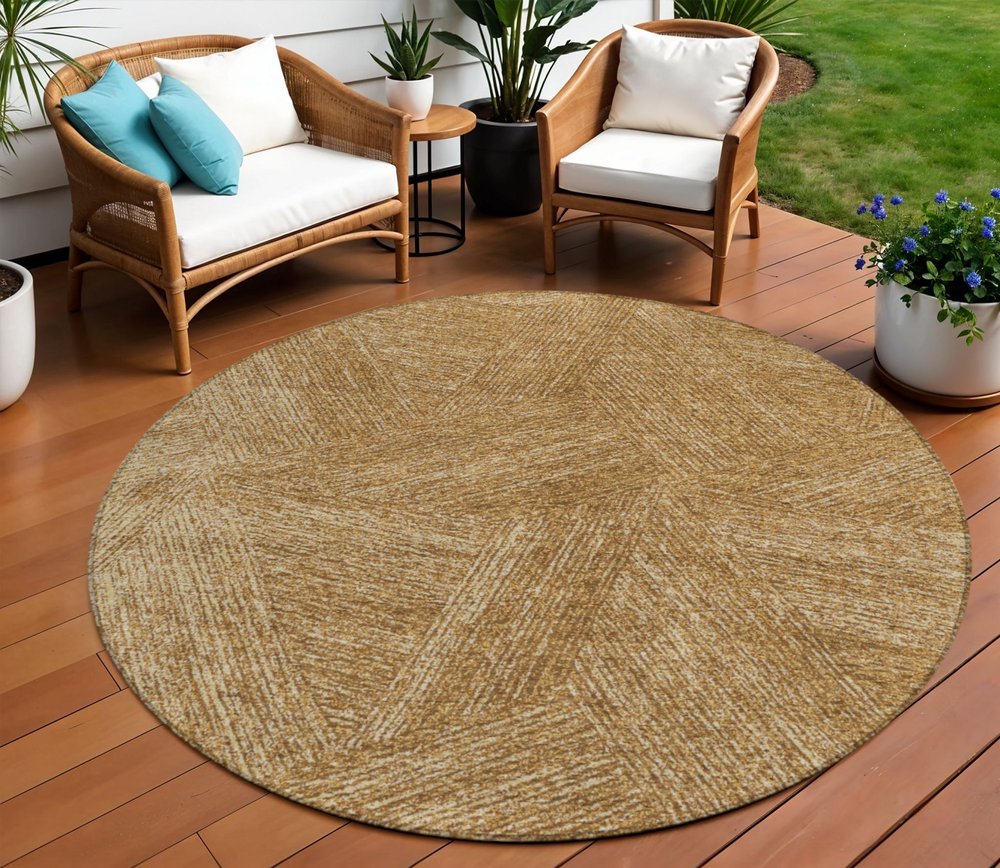 3' X 5' Gold Brown And Ivory Abstract Washable Indoor Outdoor Area Rug
