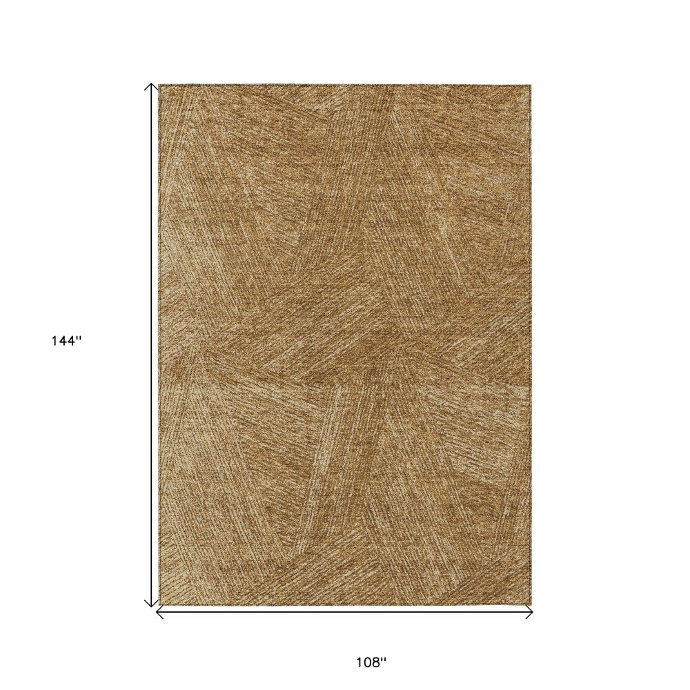 3' X 5' Gold Brown And Ivory Abstract Washable Indoor Outdoor Area Rug