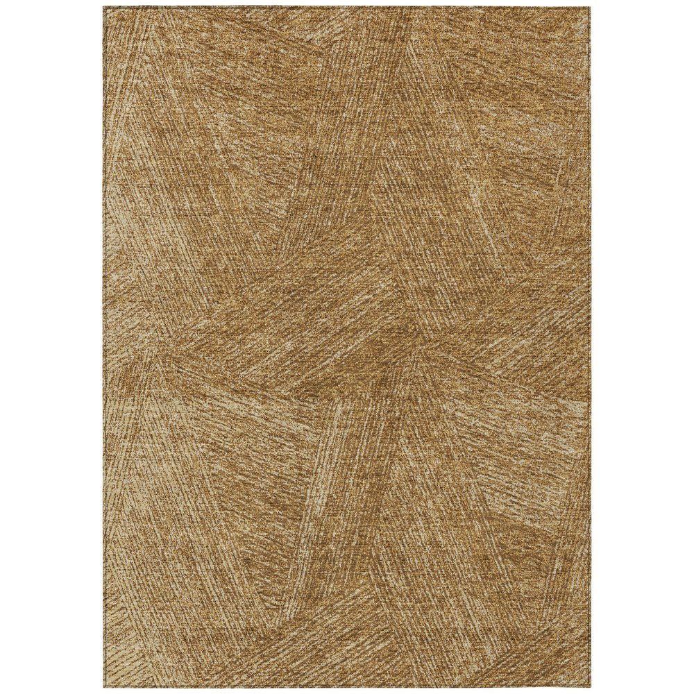 3' X 5' Gold Brown And Ivory Abstract Washable Indoor Outdoor Area Rug