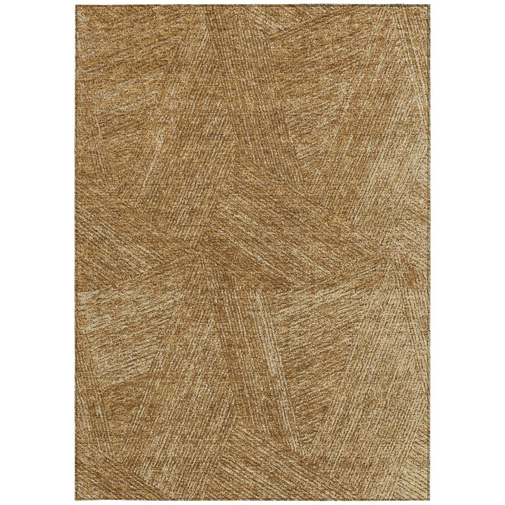 3' X 5' Gold Brown And Ivory Abstract Washable Indoor Outdoor Area Rug