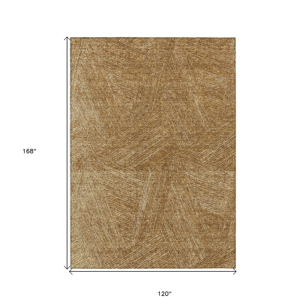 3' X 5' Gold Brown And Ivory Abstract Washable Indoor Outdoor Area Rug