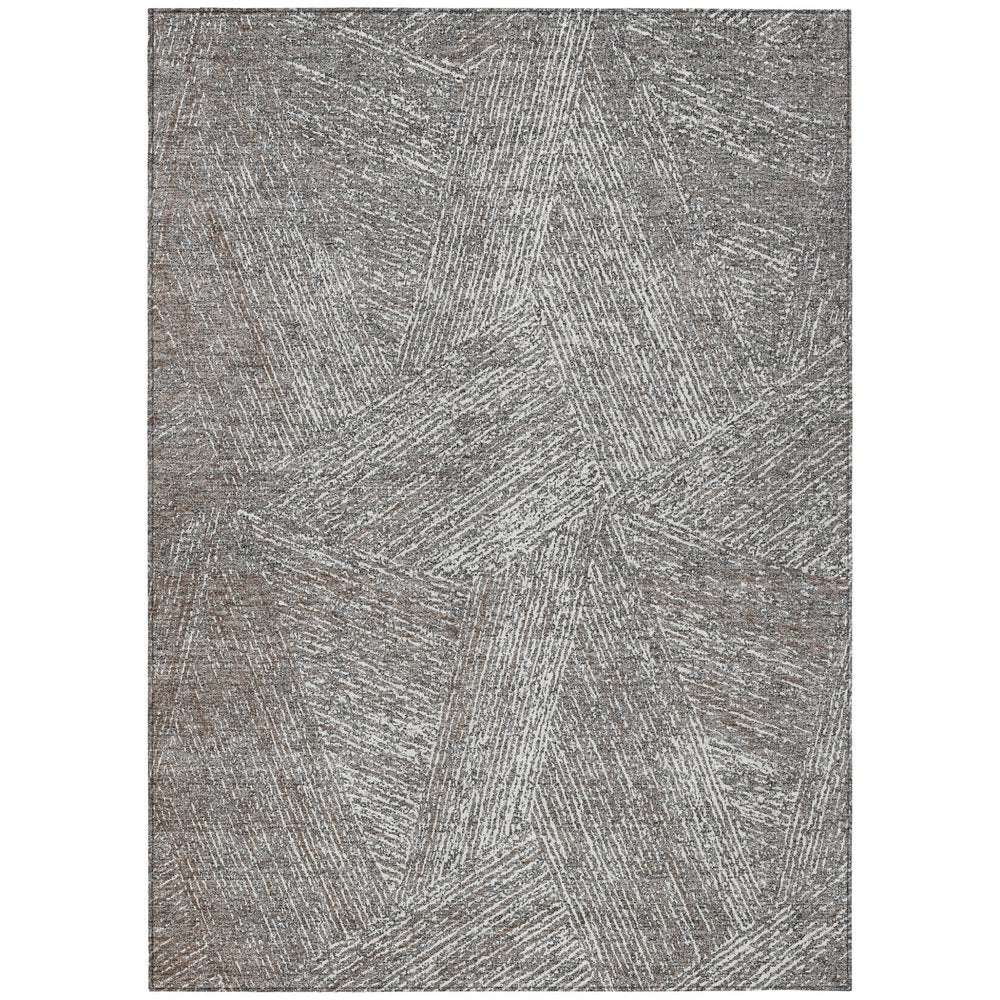 3' X 5' Gray Brown And Ivory Abstract Washable Indoor Outdoor Area Rug