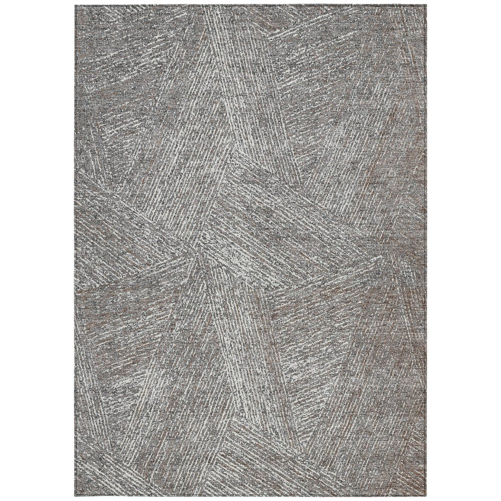3' X 5' Gray Brown And Ivory Abstract Washable Indoor Outdoor Area Rug