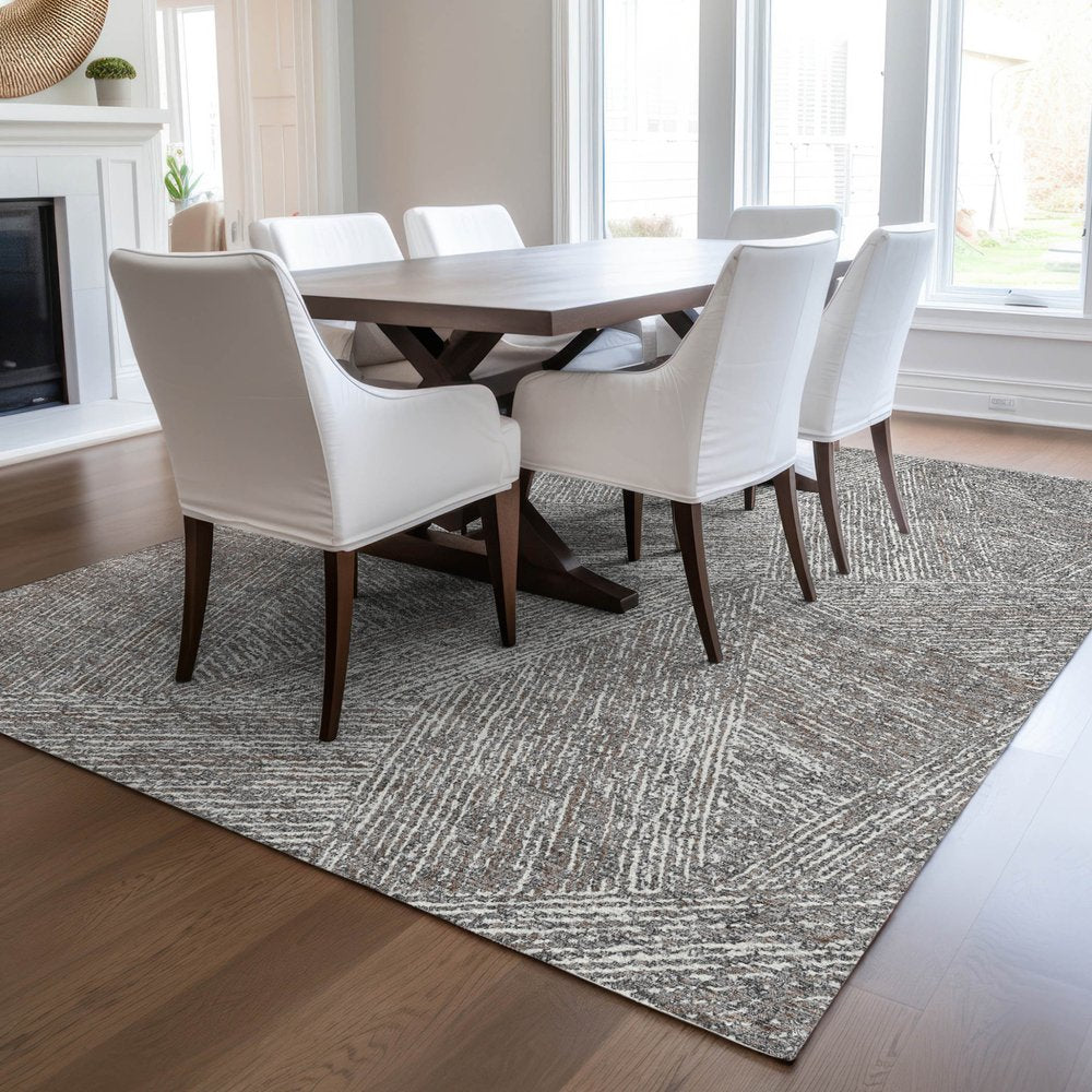 3' X 5' Gray Brown And Ivory Abstract Washable Indoor Outdoor Area Rug