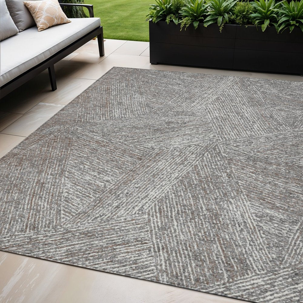 3' X 5' Gray Brown And Ivory Abstract Washable Indoor Outdoor Area Rug