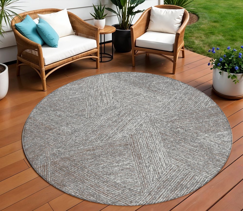 3' X 5' Gray Brown And Ivory Abstract Washable Indoor Outdoor Area Rug