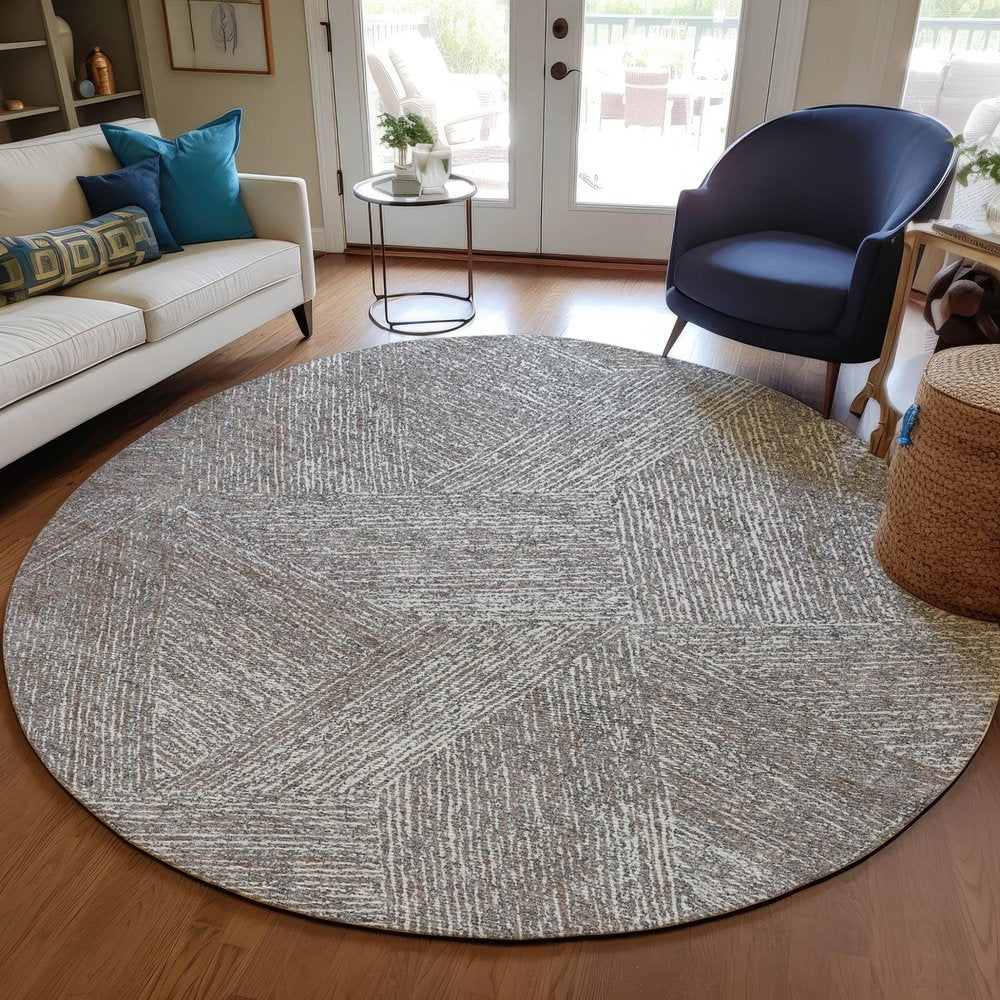 3' X 5' Gray Brown And Ivory Abstract Washable Indoor Outdoor Area Rug