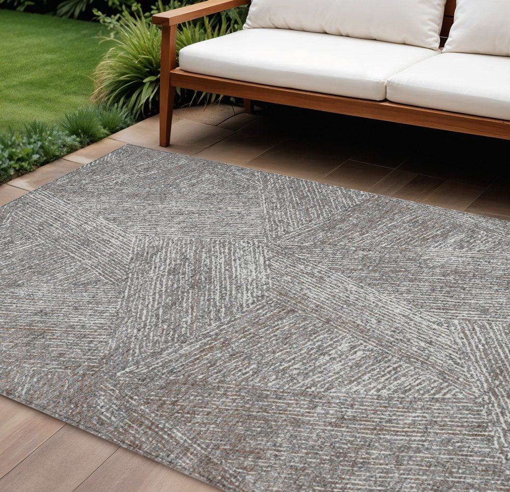 3' X 5' Gray Brown And Ivory Abstract Washable Indoor Outdoor Area Rug