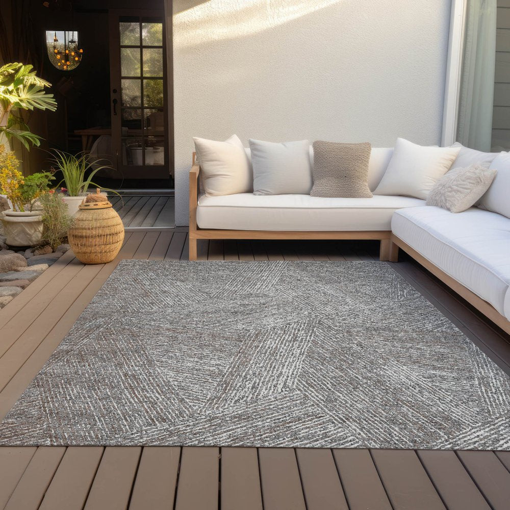 3' X 5' Gray Brown And Ivory Abstract Washable Indoor Outdoor Area Rug