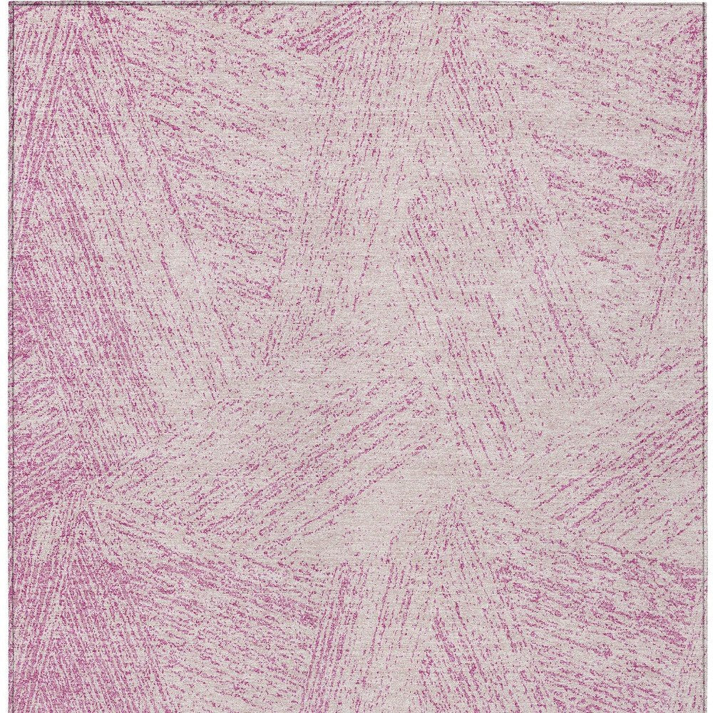 3' X 5' Pink And Ivory Abstract Washable Indoor Outdoor Area Rug