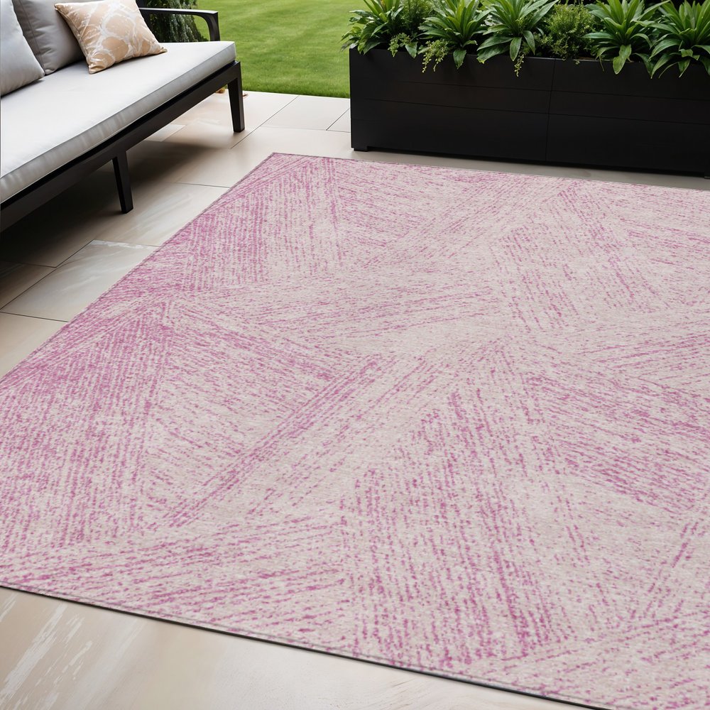 3' X 5' Pink And Ivory Abstract Washable Indoor Outdoor Area Rug