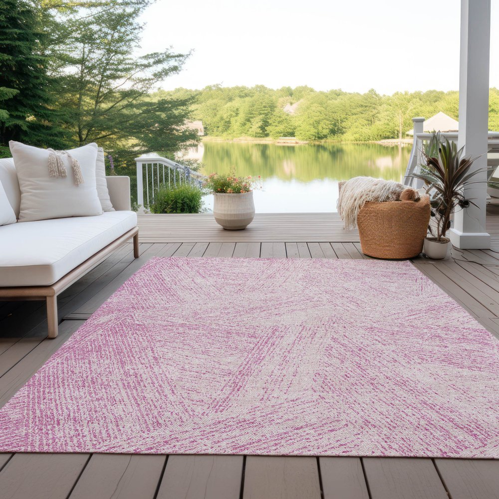 3' X 5' Pink And Ivory Abstract Washable Indoor Outdoor Area Rug