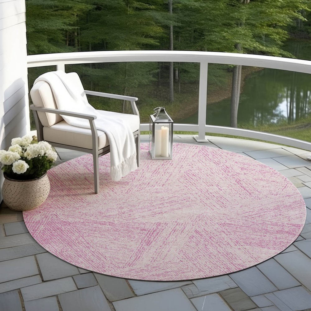 3' X 5' Pink And Ivory Abstract Washable Indoor Outdoor Area Rug