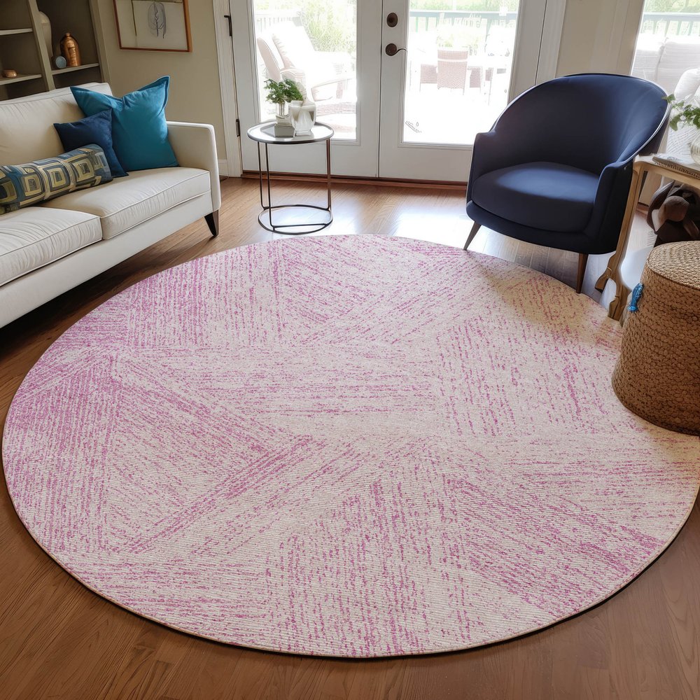 3' X 5' Pink And Ivory Abstract Washable Indoor Outdoor Area Rug