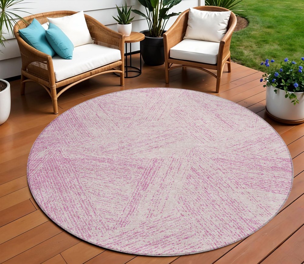 3' X 5' Pink And Ivory Abstract Washable Indoor Outdoor Area Rug
