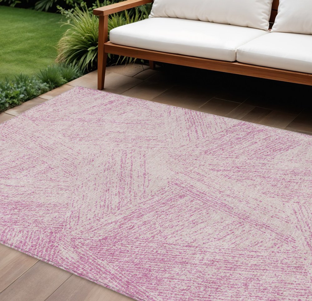 3' X 5' Pink And Ivory Abstract Washable Indoor Outdoor Area Rug