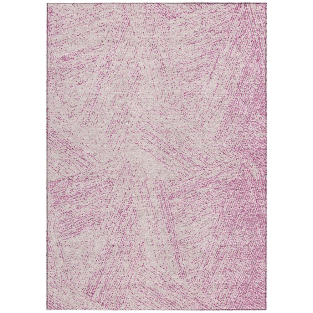 3' X 5' Pink And Ivory Abstract Washable Indoor Outdoor Area Rug