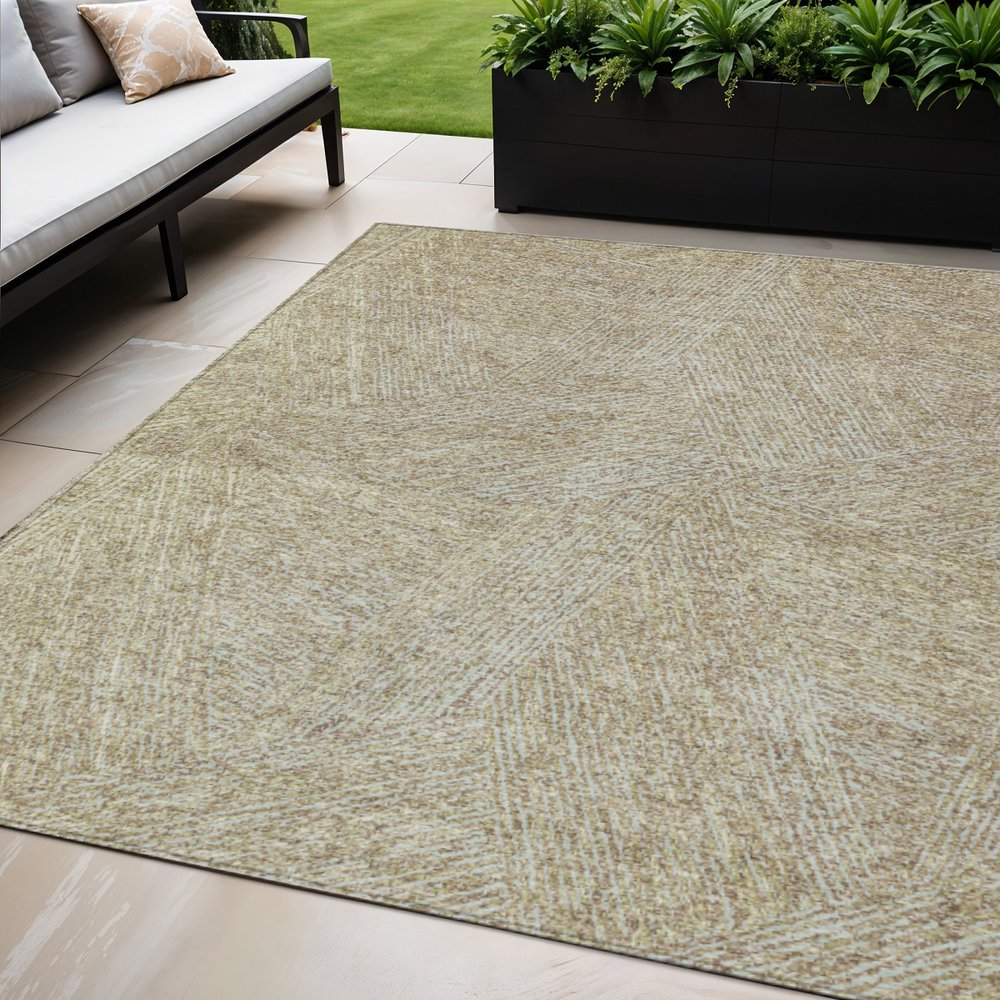 3' X 5' Ivory And Brown Abstract Washable Indoor Outdoor Area Rug