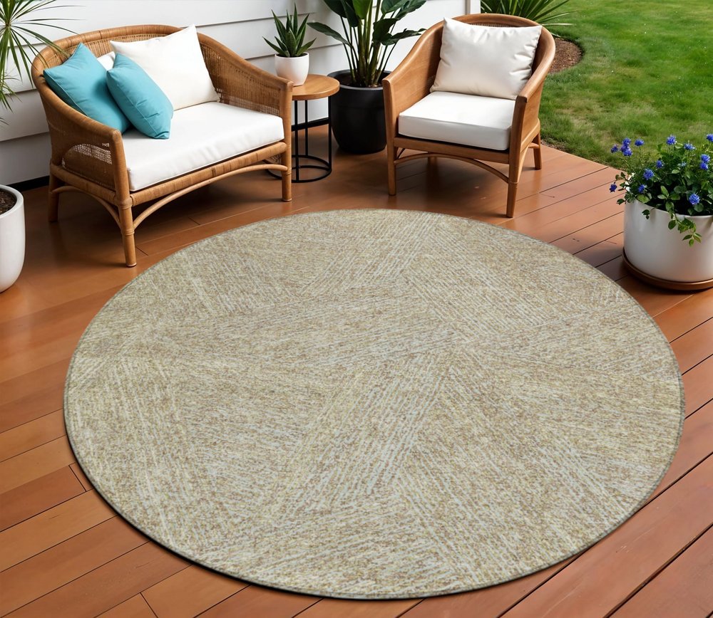 3' X 5' Ivory And Brown Abstract Washable Indoor Outdoor Area Rug