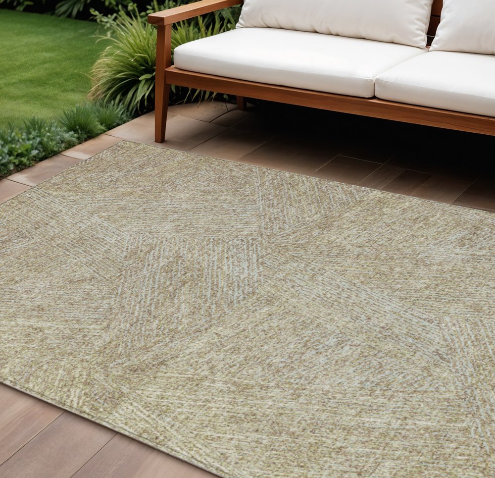 3' X 5' Ivory And Brown Abstract Washable Indoor Outdoor Area Rug