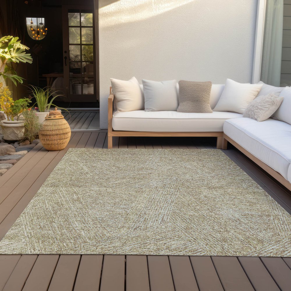 3' X 5' Ivory And Brown Abstract Washable Indoor Outdoor Area Rug