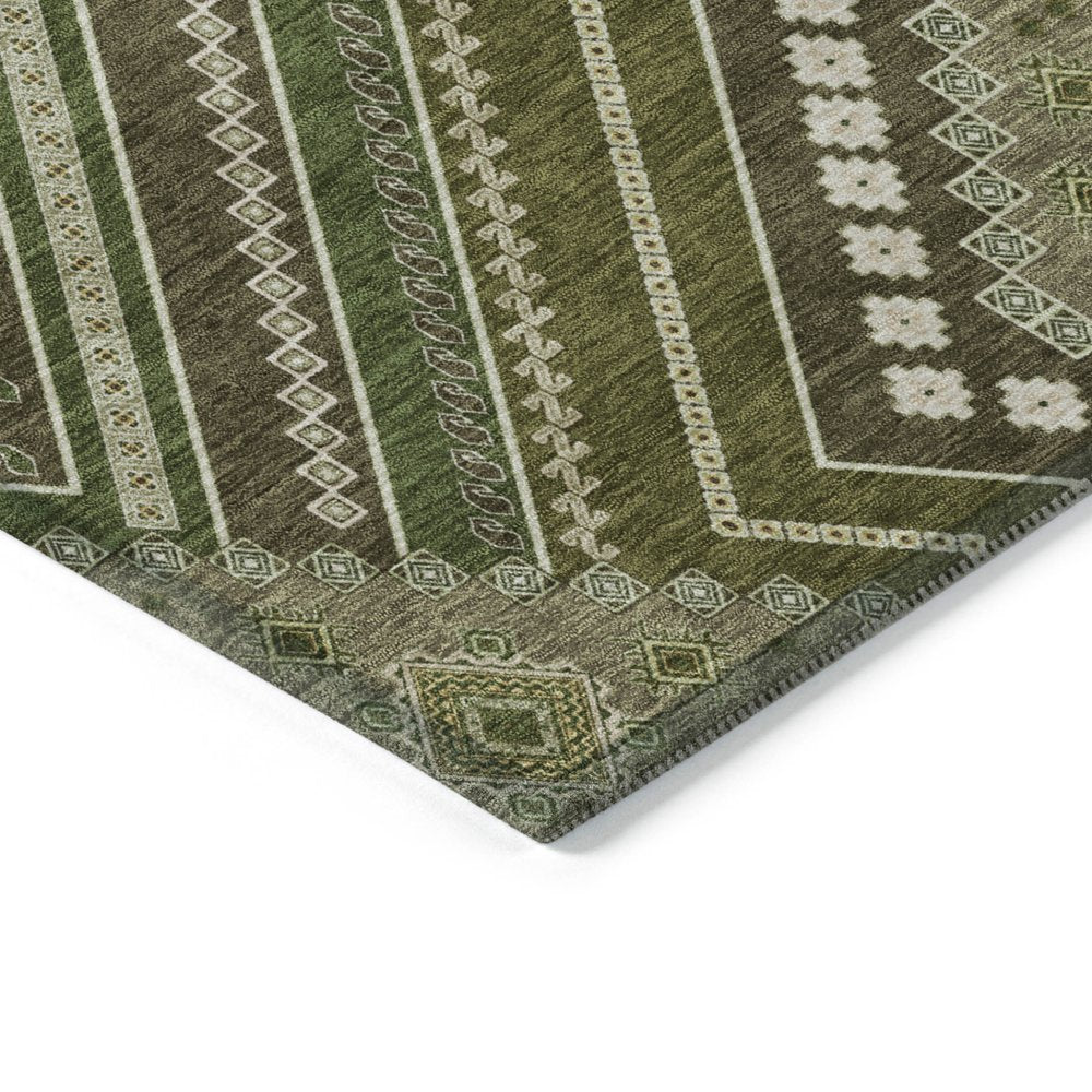 3' X 5' Olive Green Gray And Ivory Tribal Washable Indoor Outdoor Area Rug