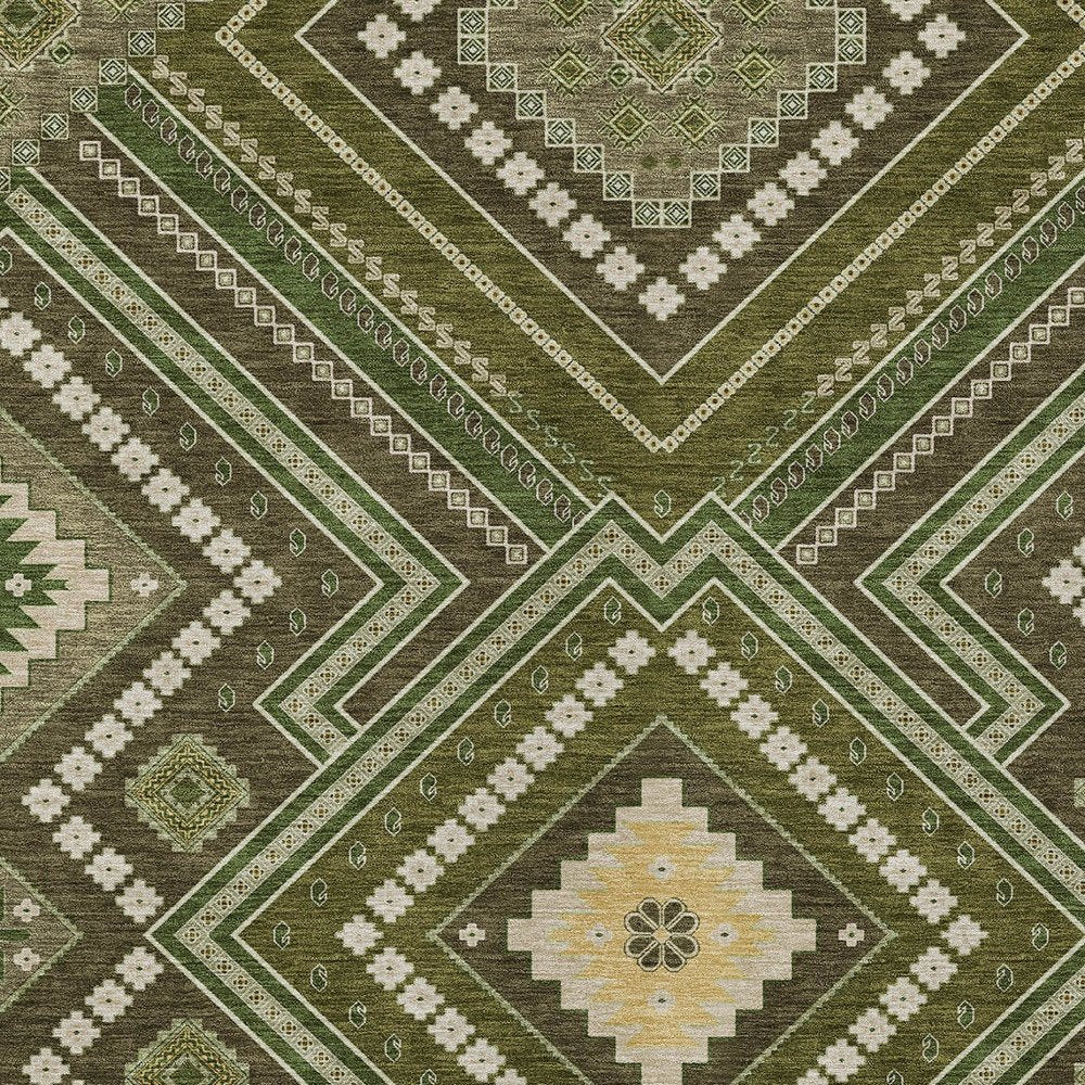 3' X 5' Olive Green Gray And Ivory Tribal Washable Indoor Outdoor Area Rug