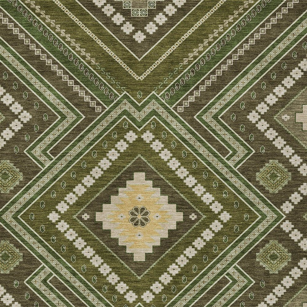 3' X 5' Olive Green Gray And Ivory Tribal Washable Indoor Outdoor Area Rug