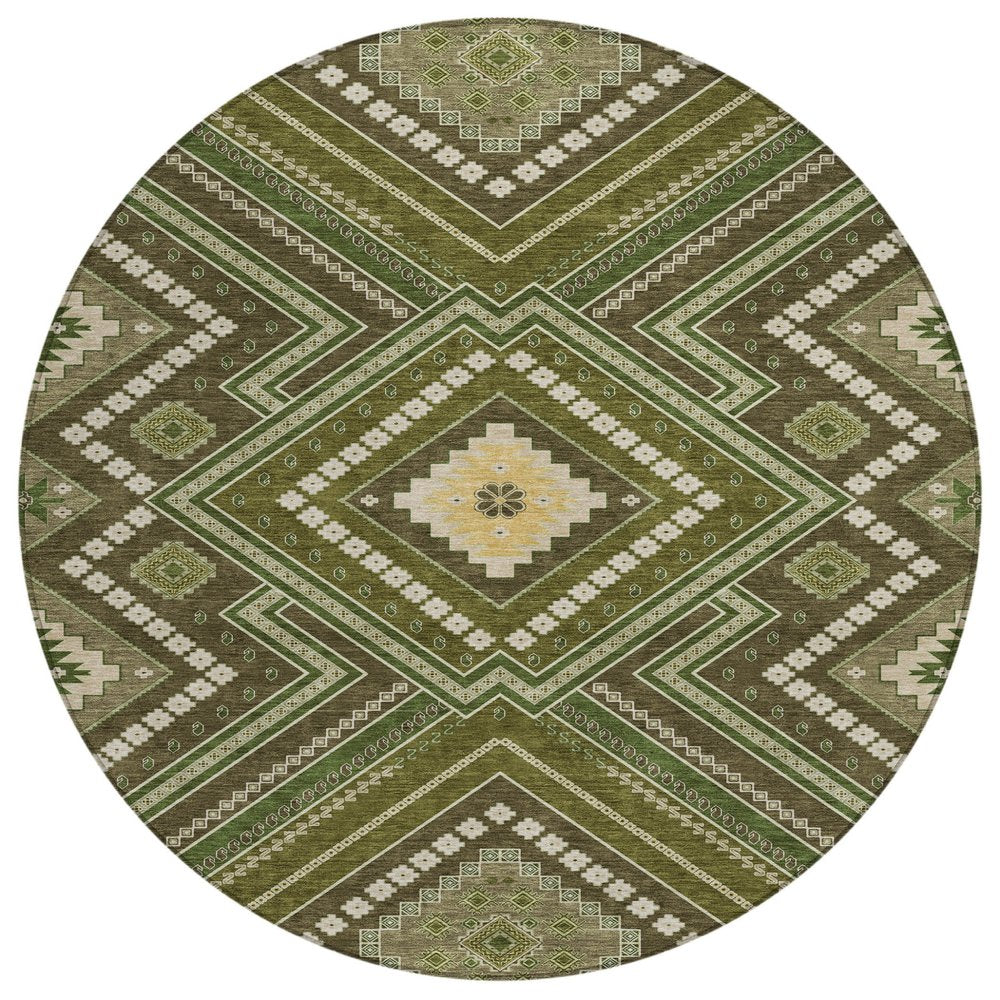 3' X 5' Olive Green Gray And Ivory Tribal Washable Indoor Outdoor Area Rug