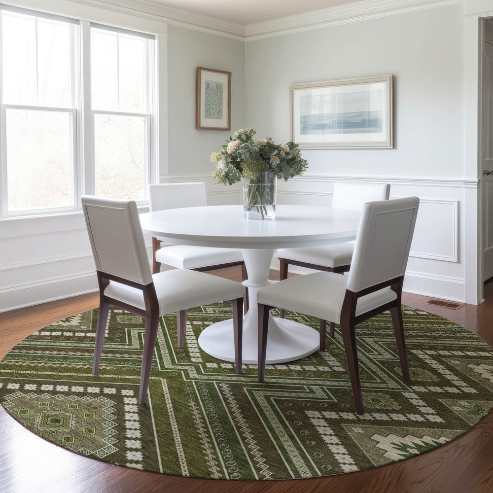 3' X 5' Olive Green Gray And Ivory Tribal Washable Indoor Outdoor Area Rug