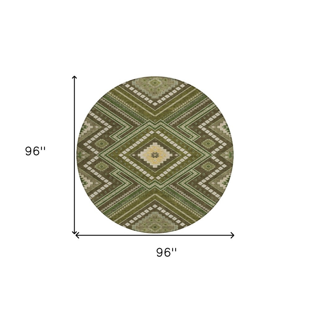 3' X 5' Olive Green Gray And Ivory Tribal Washable Indoor Outdoor Area Rug