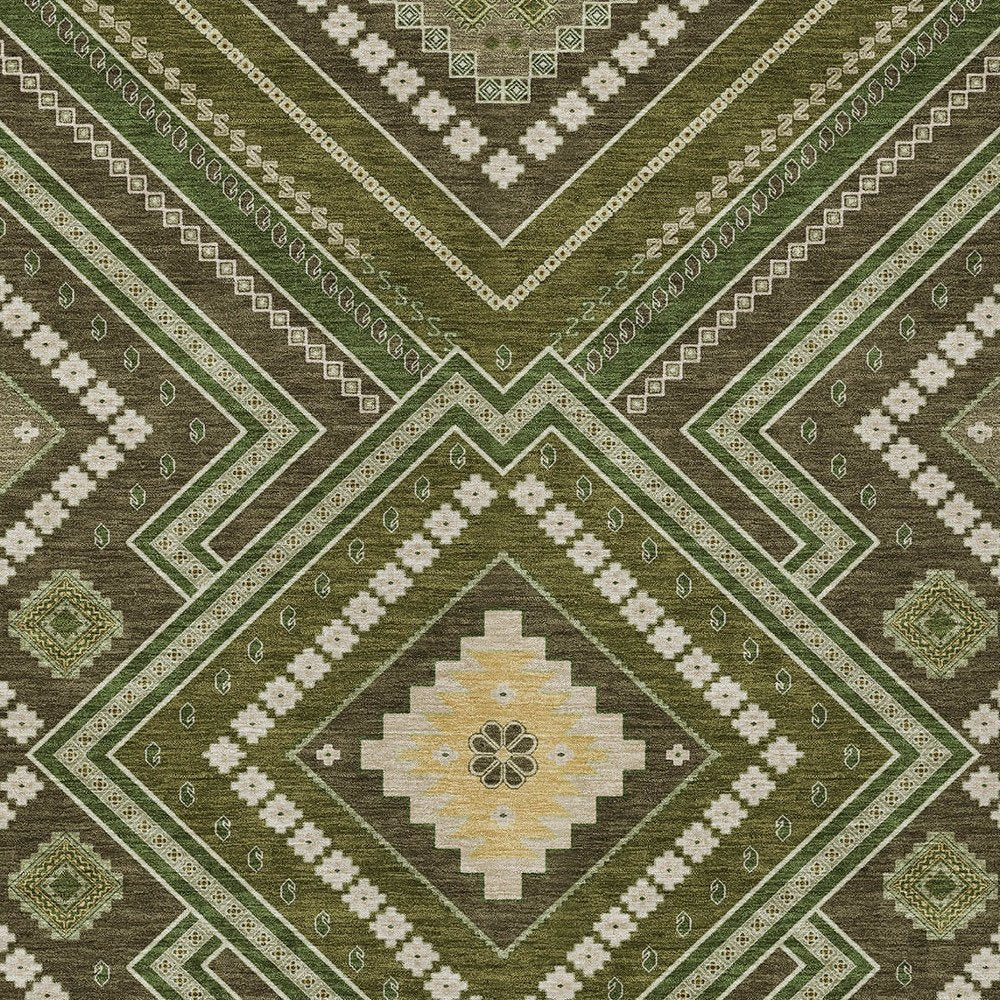 3' X 5' Olive Green Gray And Ivory Tribal Washable Indoor Outdoor Area Rug