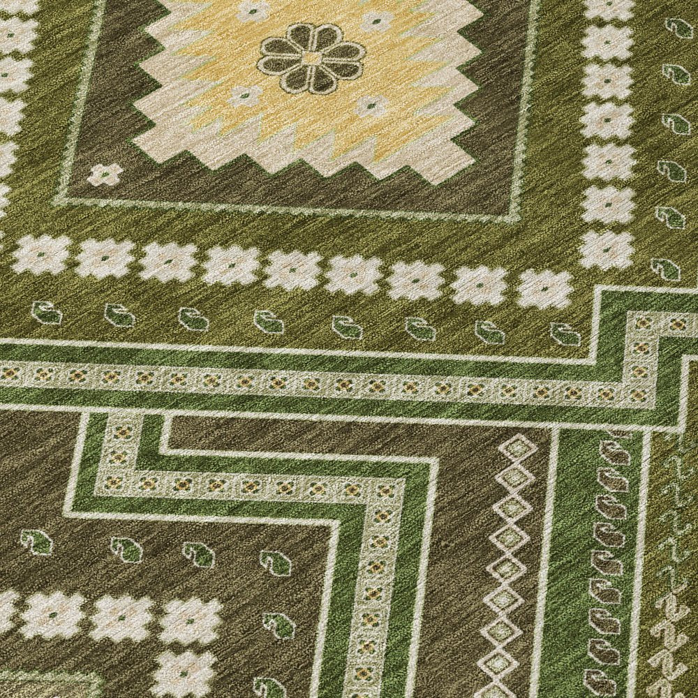 3' X 5' Olive Green Gray And Ivory Tribal Washable Indoor Outdoor Area Rug