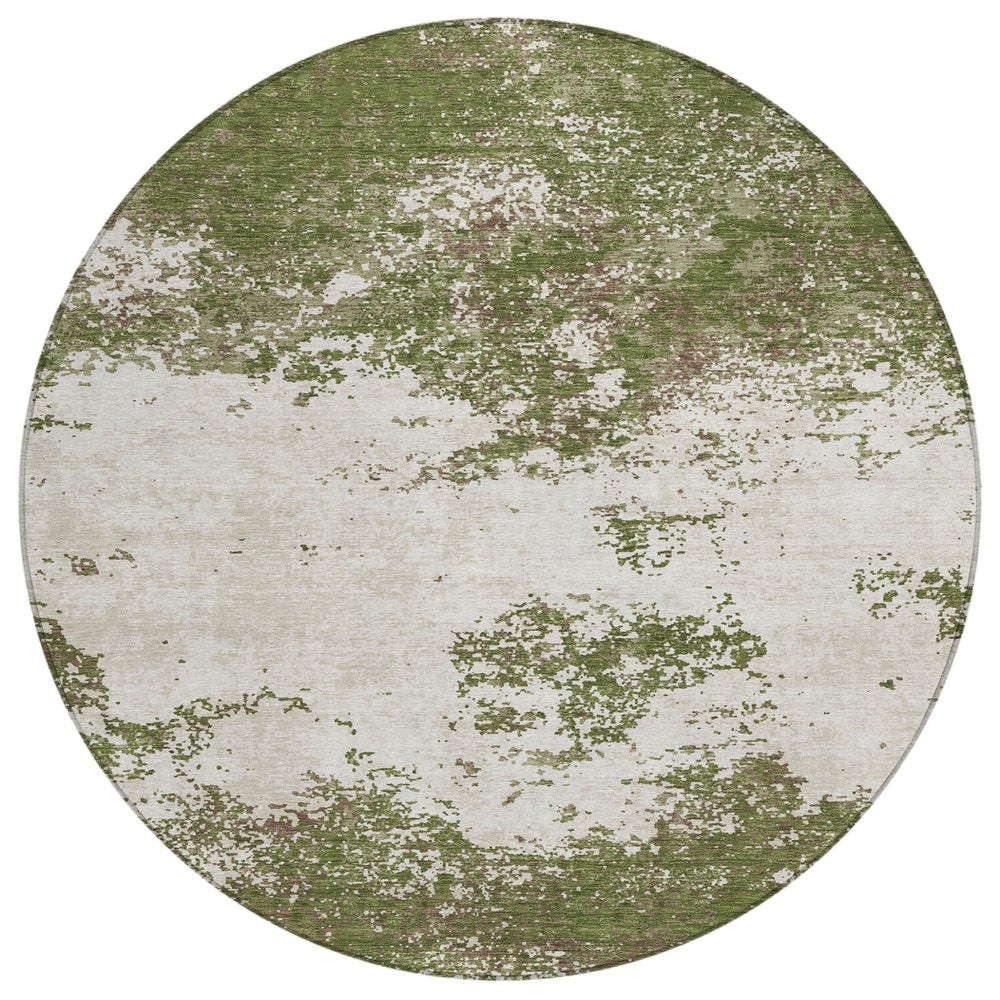 3' X 5' Olive Green Gray And Ivory Abstract Washable Indoor Outdoor Area Rug