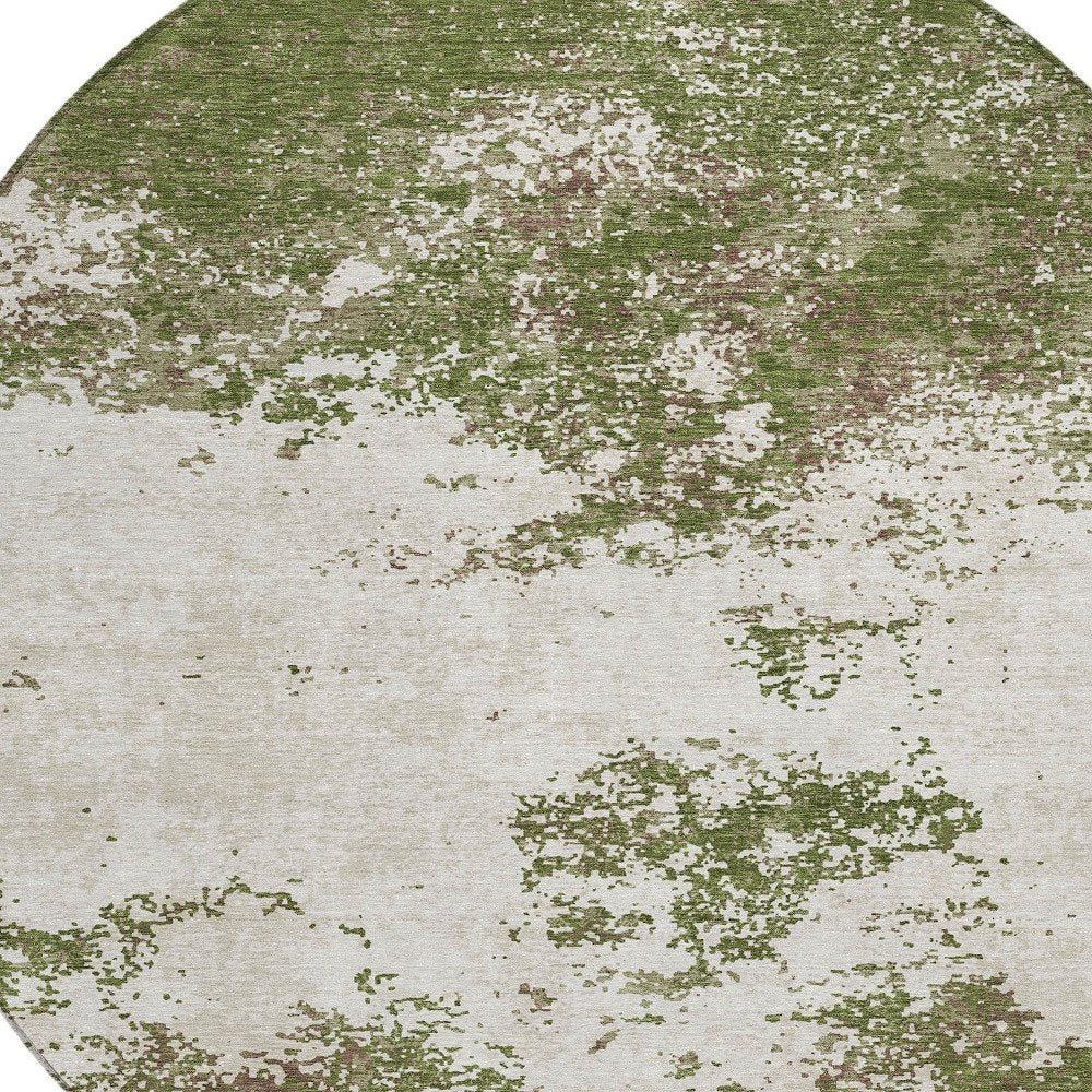 3' X 5' Olive Green Gray And Ivory Abstract Washable Indoor Outdoor Area Rug